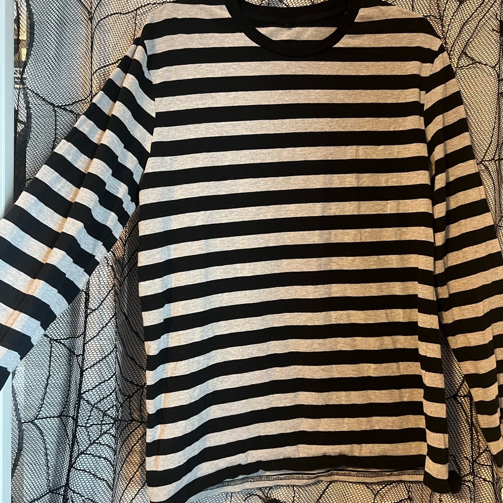 Black and White/Light Grey Striped Long Sleeve Shirt